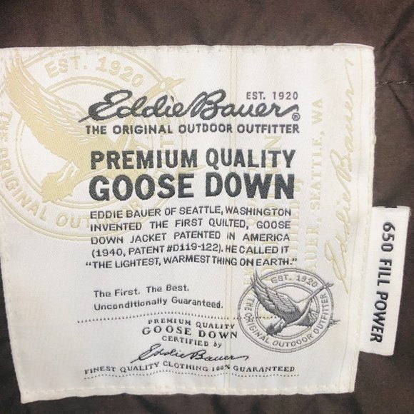 Eddie Bauer Womens Quilted Goose Down Jacket Size M Snap Closure Brown EB 650 - Picture 5 of 9
